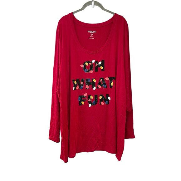Torrid Super Soft Red Crew Long Sleeve Sleep Shirt What Fun Christmas Lights 6X - Picture 2 of 7